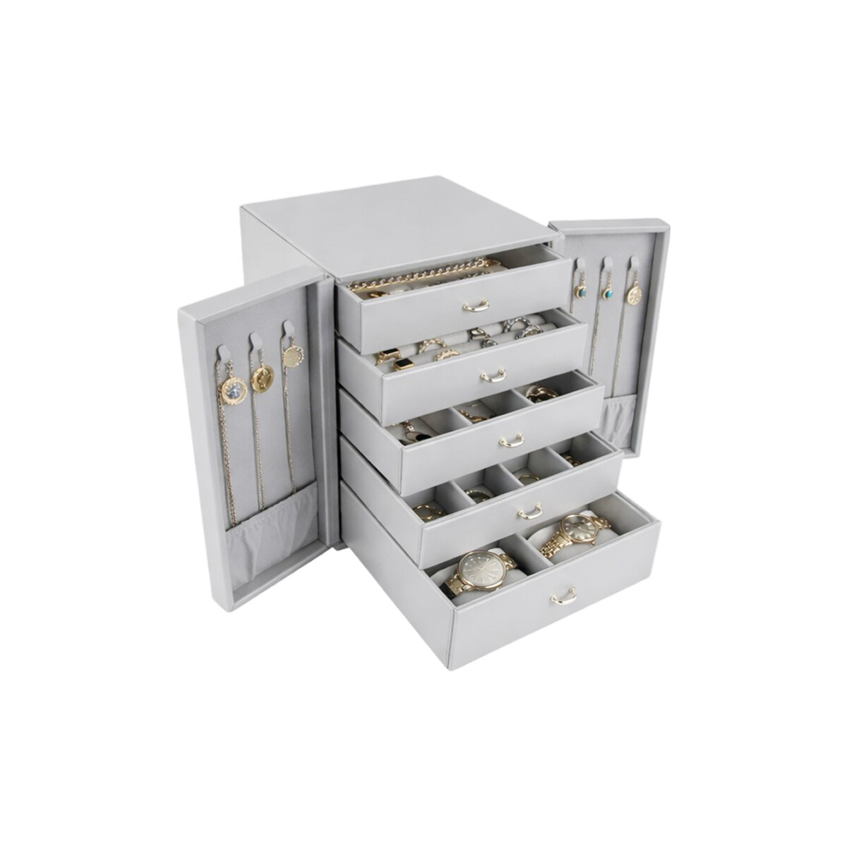 Joyero organizador con cajones y puertitas - 21x17x24cm - Gris 