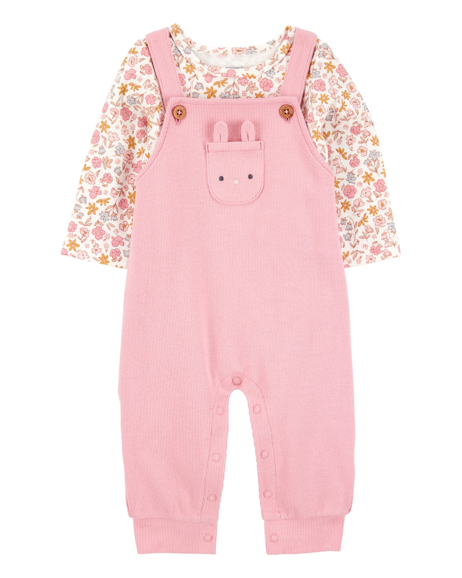 Set dos piezas de algodón, enterito y remera, bolsillo conejita Set dos piezas de algodón, enterito y remera, bolsillo conejita