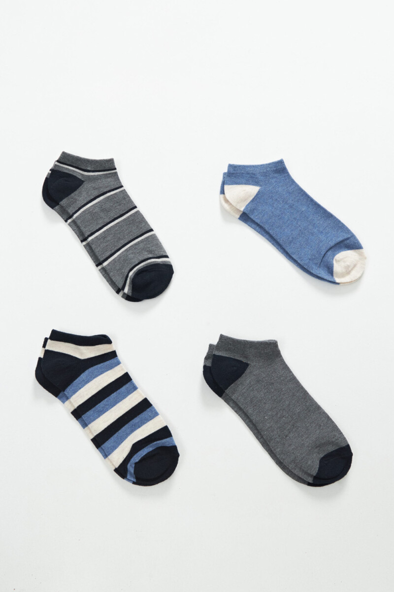 Pack X4 Medias Soquete Estampado Azul