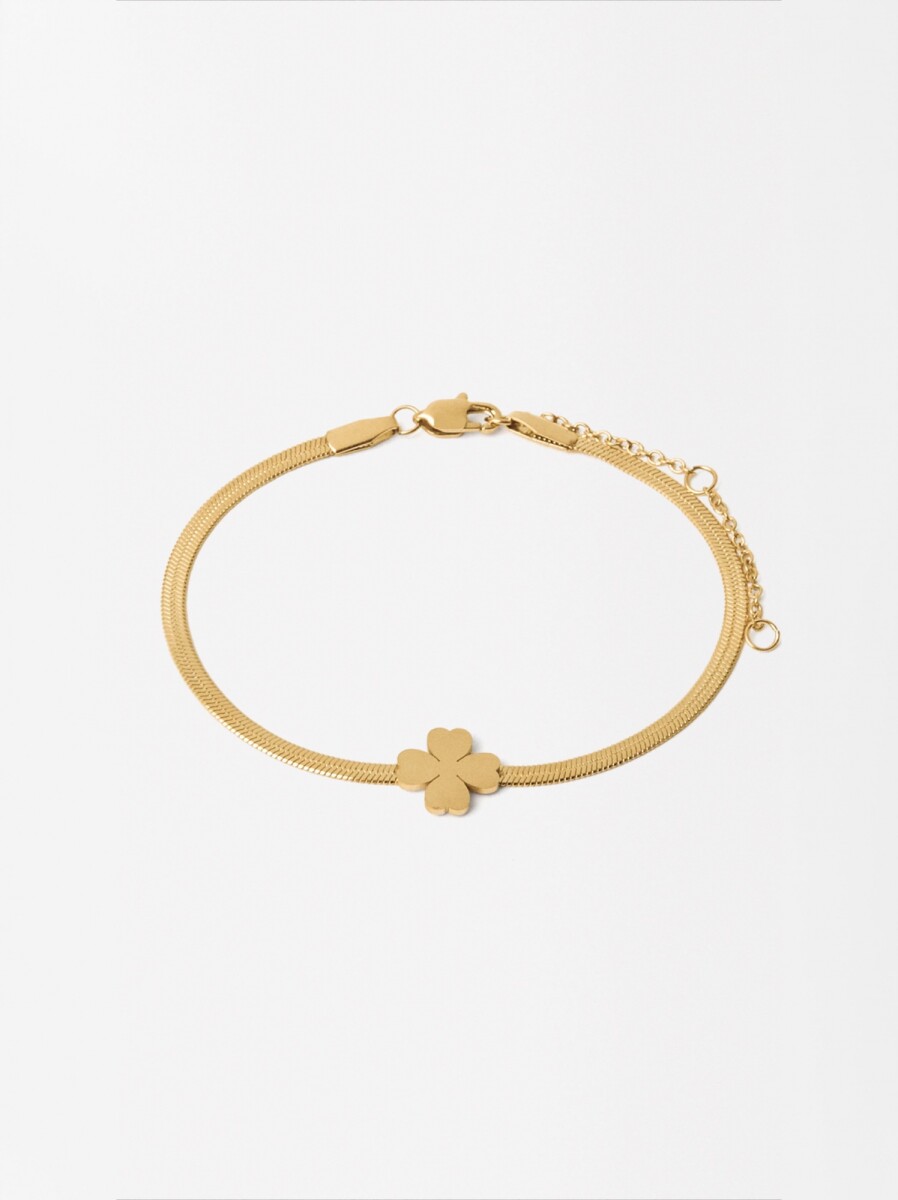 Pulsera De Acero Inoxidable Con Trébol - dorado 