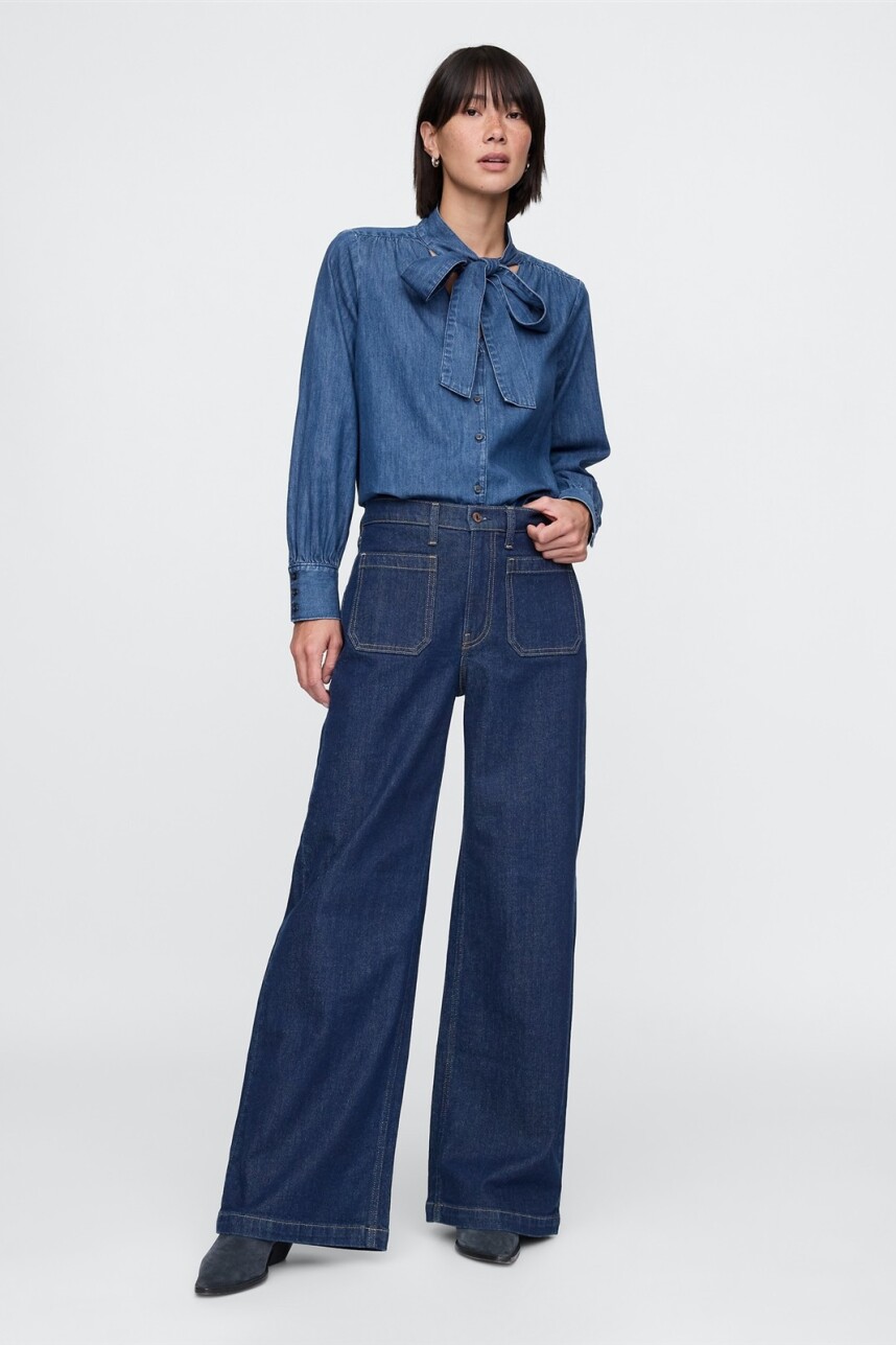 Camisa De Jean Con Moña Mujer Light Indigo 2