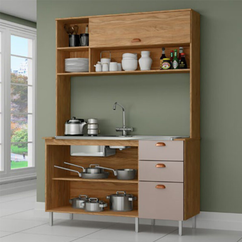 KIT COCINA COMPACTA 4 PUERTAS 3 CAJONES NOGAL/CINNAMON Kit Cocina Compacta 4 Puertas 3 Cajones Nogal/cinnamon