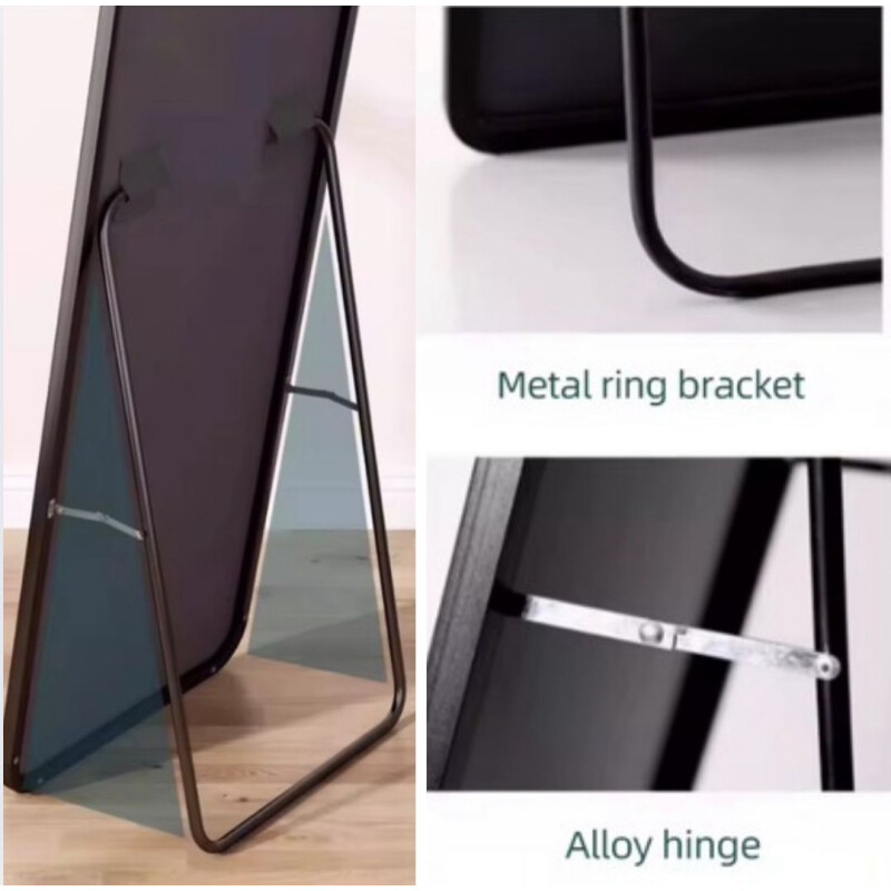 Espejo de Pie Rectangular con Borde Superior Redondo Negro