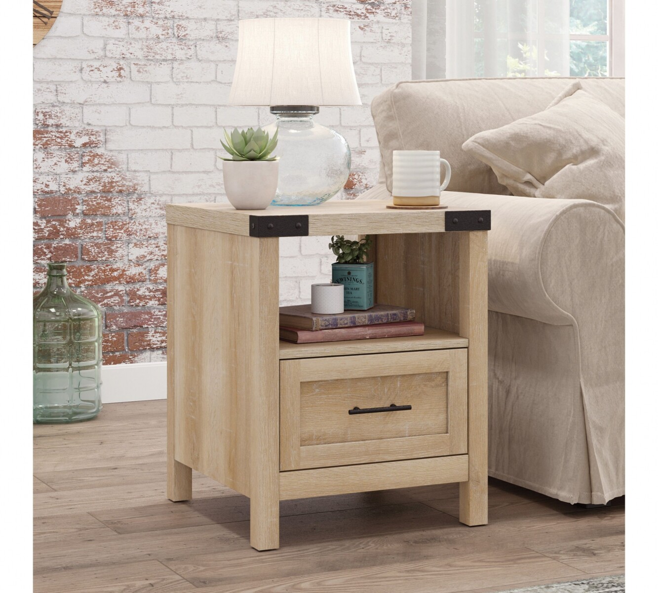 Mesa de luz con cajonera - Sauder - Linea Bridge Acre 