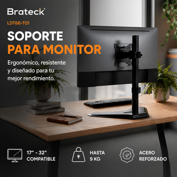 Soporte Monitor Brateck Base 17"-32" Ergonomico Ajustable Color Negro