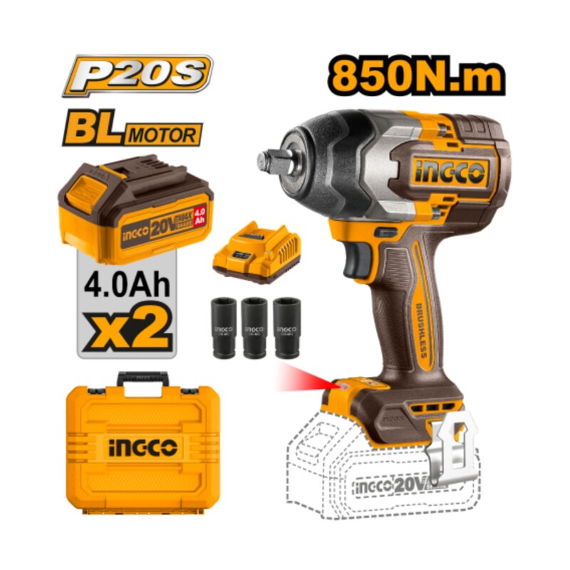 Llave de impacto Ingco a batería 850NM + cargador y valija Llave de impacto Ingco a batería 850NM + cargador y valija