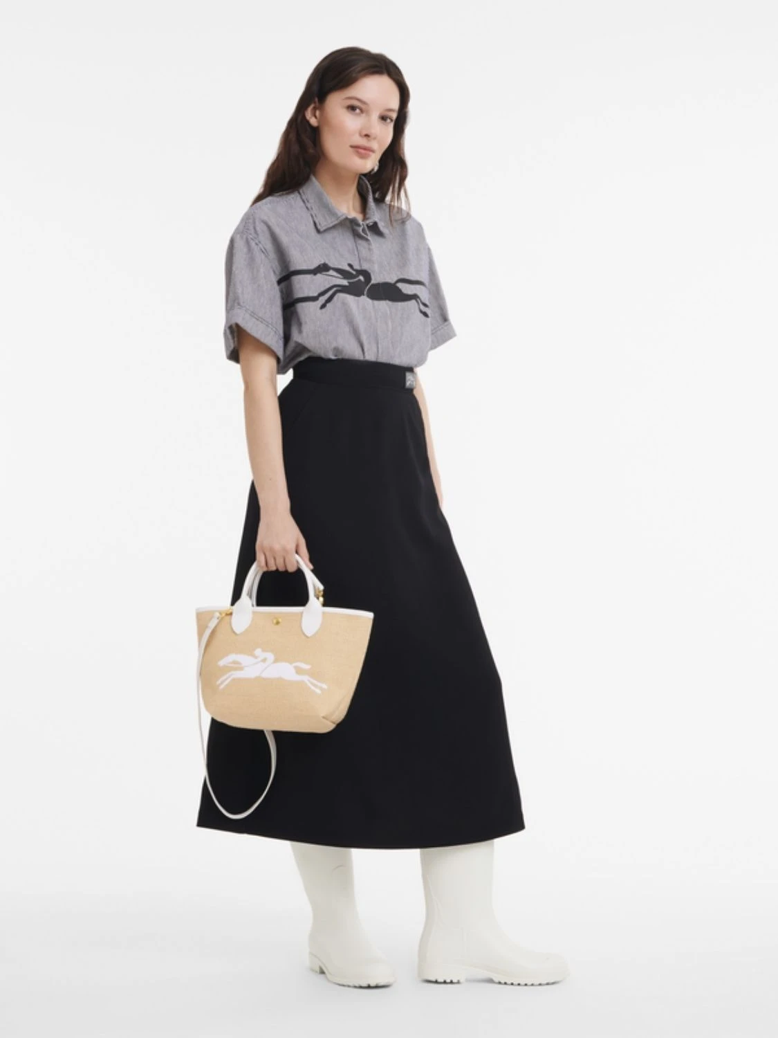 Longchamp -Cartera estilo cesta, Le panier pliage Basket Negro con Logo