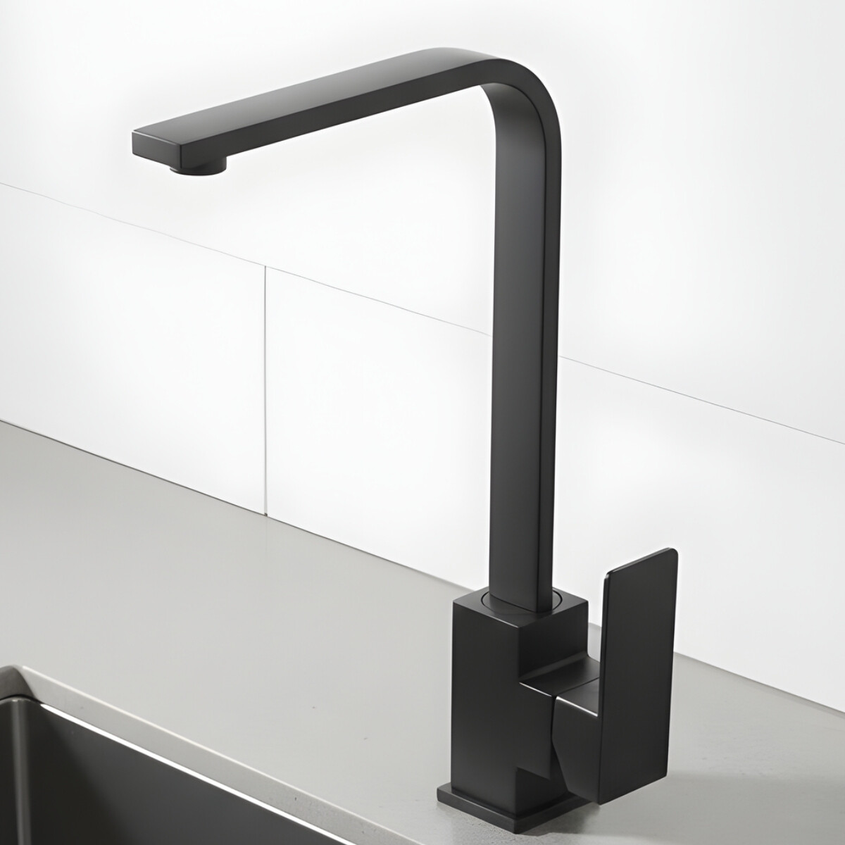 Monocomando alta para mesada de cocina diseño minimalista - NEGRO MATE 