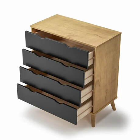 Cómoda Cajonera en madera maciza con patas - 4 cajones MADERA - PRETO