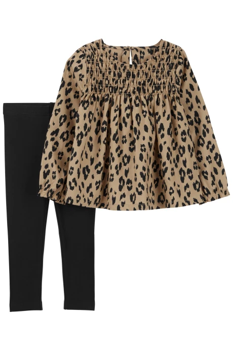 Set dos piezas de algodón, calza y blusa, diseño leopardo Set dos piezas de algodón, calza y blusa, diseño leopardo