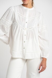 Blusa Algodón Con Detalles Encaje Crudo
