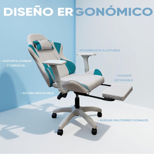 Silla Gamer Reclinable Reforzada Apoyapies Comoda Premium Ax Variante Color Celeste