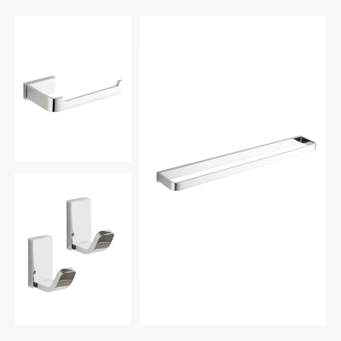 SET ACCESORIO BAÑO TOALLERO Y PERCHA LINEA BRILLO CROMO CROMO