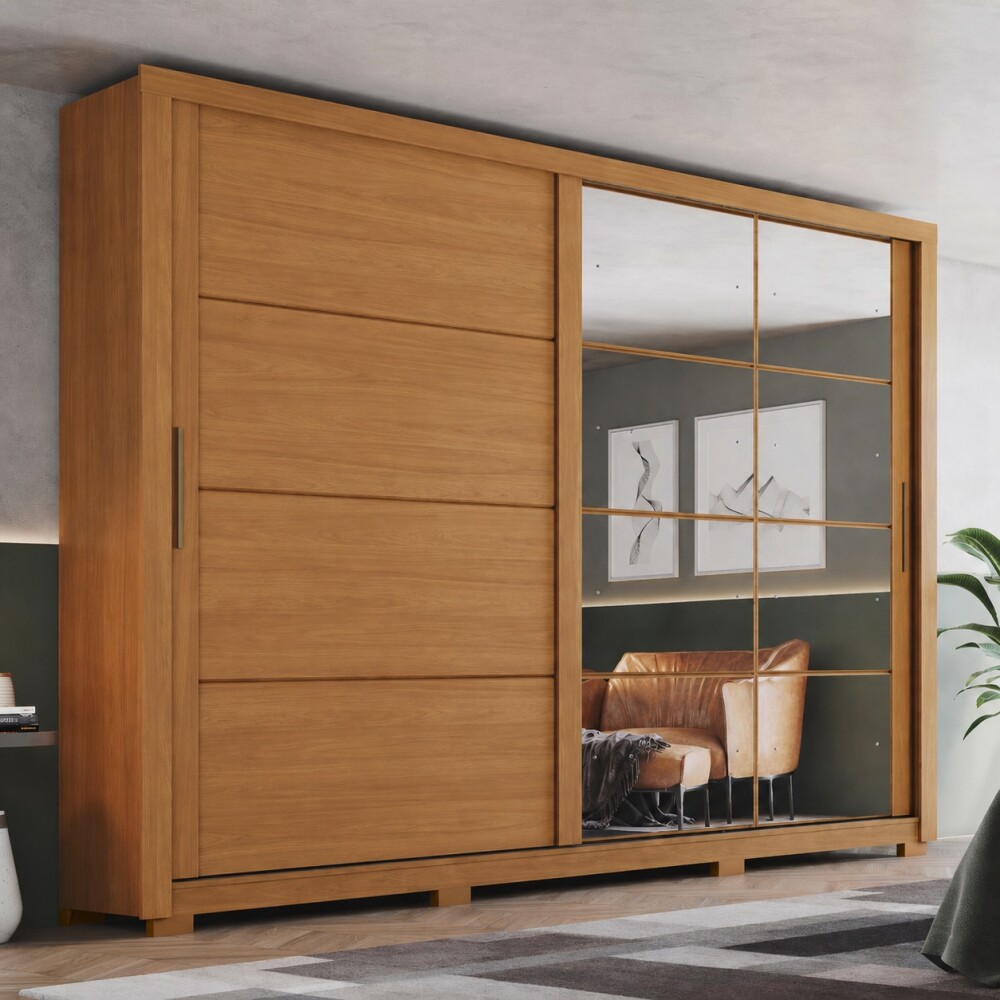 ROPERO PALACE 2 PUERTAS 4 CAJONES INTERNOS 2 ESPEJOS GUARDARROPA CLOSET ARMARIO COLOR MADERA