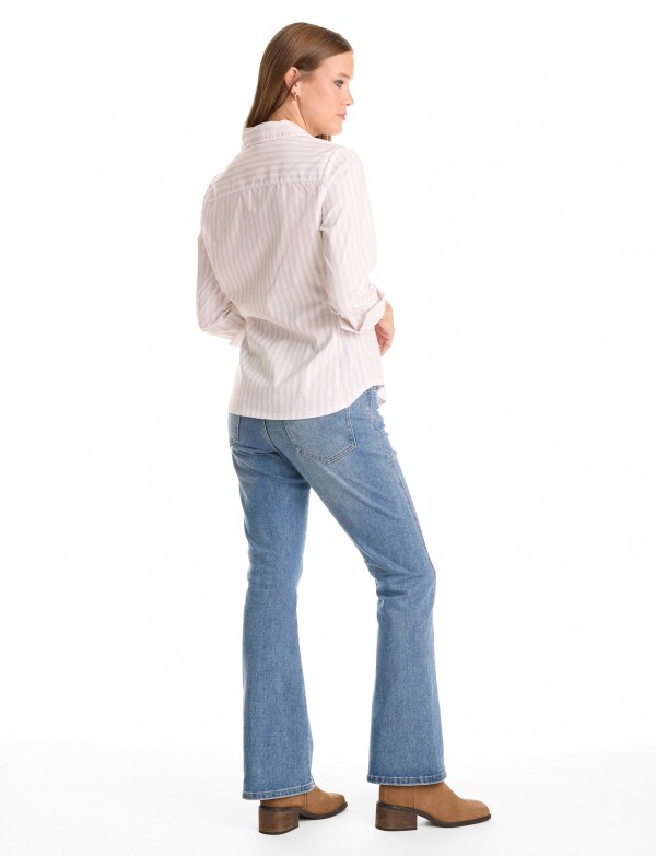 Camisa Entallada A Rayas MULTI/BEIGE