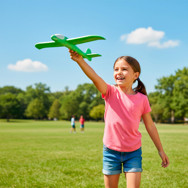 Avion Planeador Cometa Espuma Con Luces Led 48 Cm Lanzable Color Verde