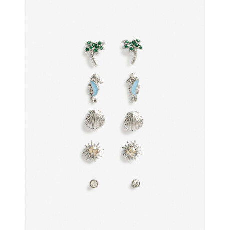 Set De Aros Pasantes Playeros Plateado Rodio