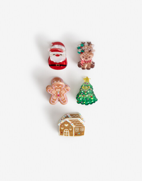 Broches Sets Acrilico Set De 5 Mini Broches Navideños. - Combinacion Multicolor