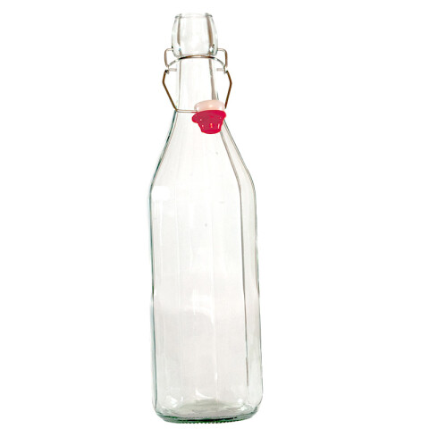 Botella Decagonal De Vidrio con Tapon 1lt. Unica