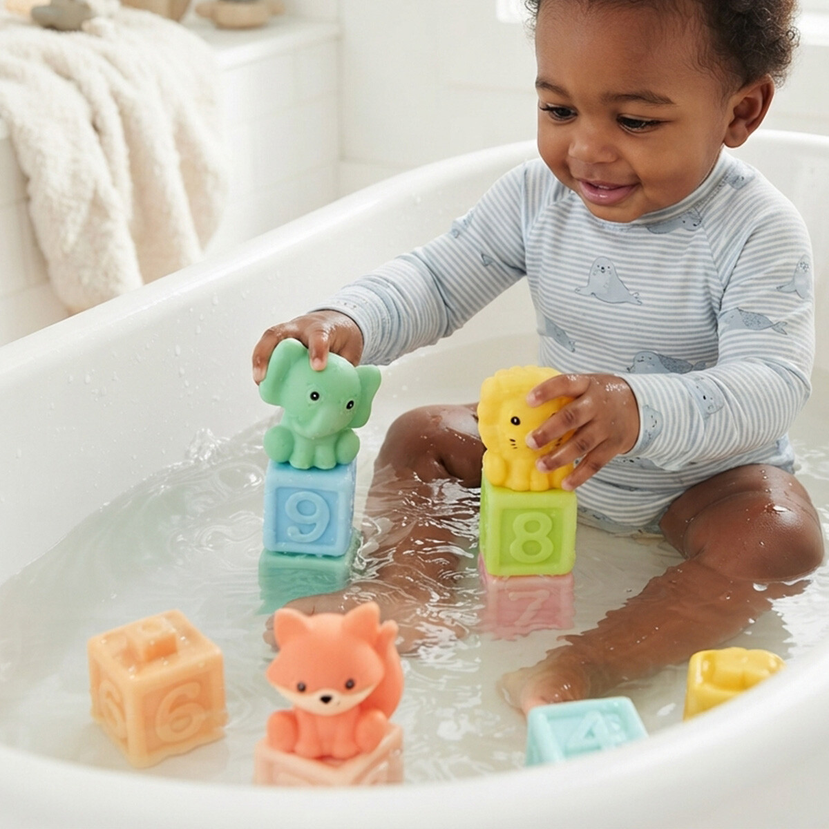Set x 13 Cubos y Animalitos Apilables para el Agua 