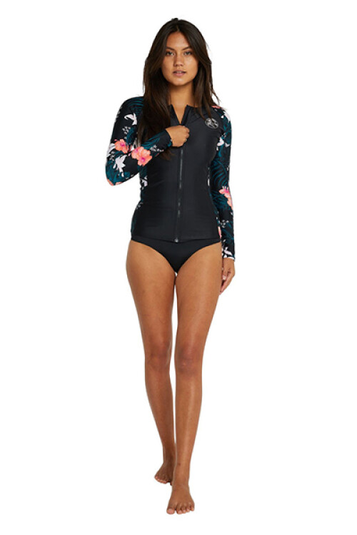 Bahia Front Zip Rash Vest · Manga Larga Hibisco Negro