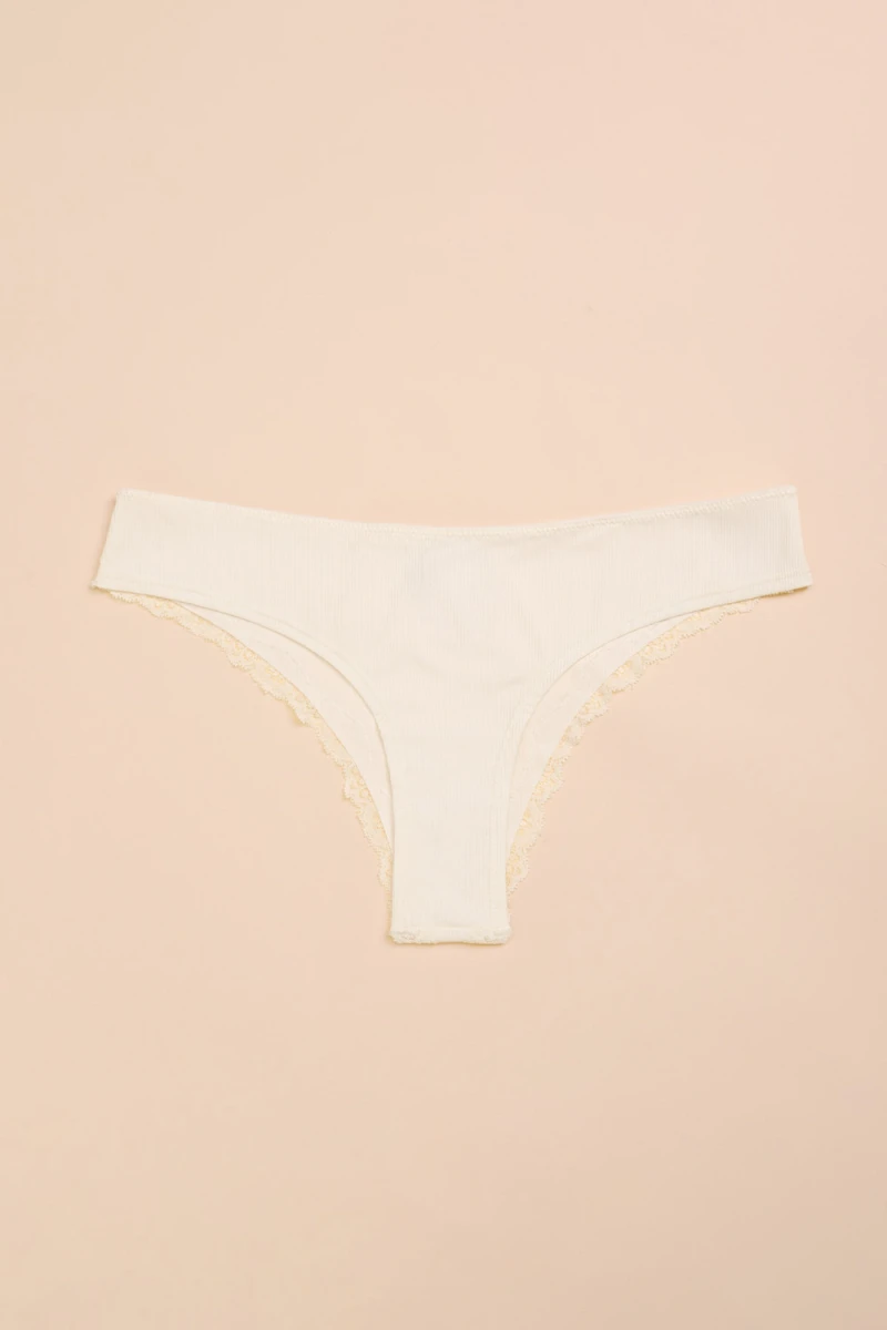 Bikini rib poliamida lisa ecru Crudo
