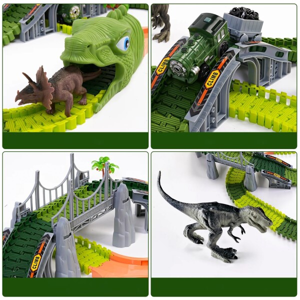 Pista Autos Dinosaurios Grande Flexible Juguete 275 Pz Luces Variante Color Verde