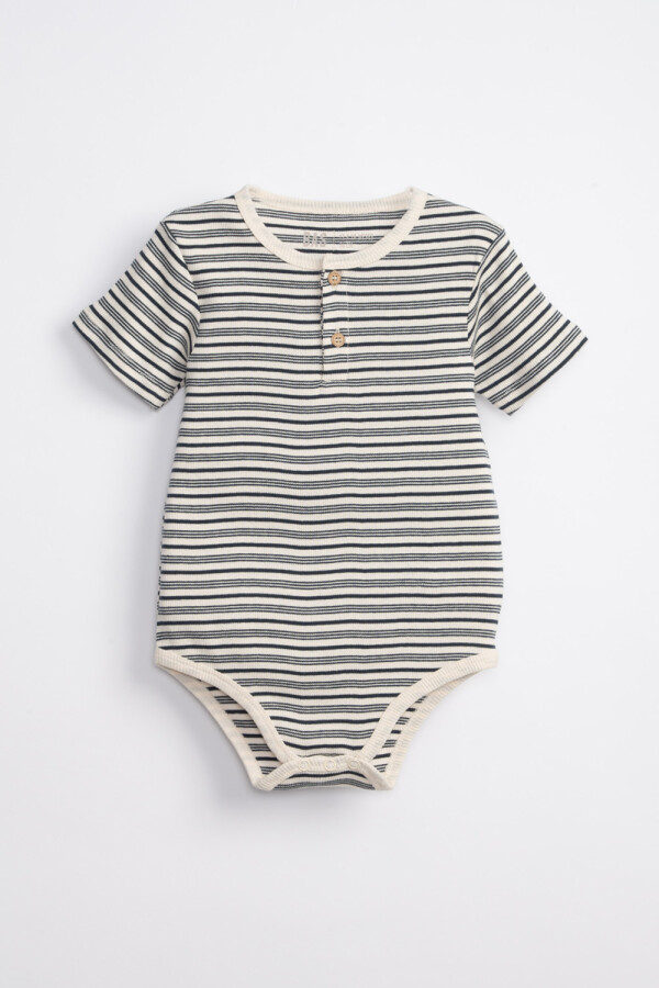 Body manga corta rib Rayas Azul