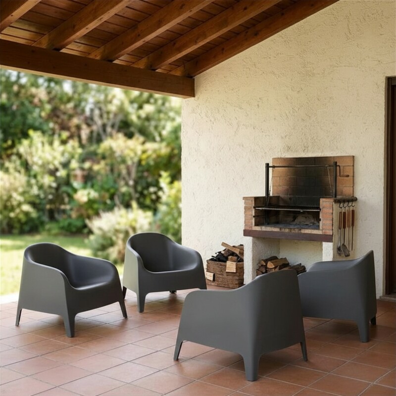 4 Sillones Skarpo + Mesa redonda Puket GRIS