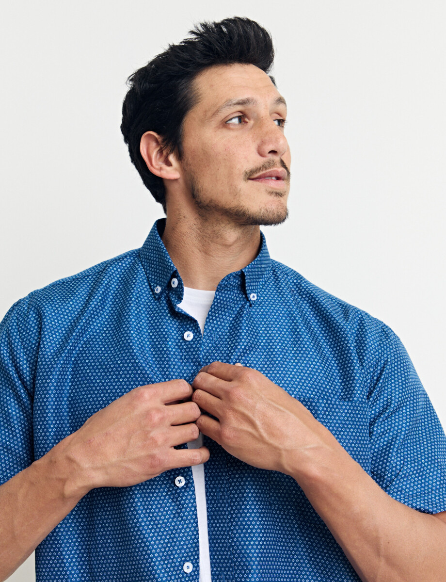 012658 CAMISA HARRINGTON LABEL Azul/blanco