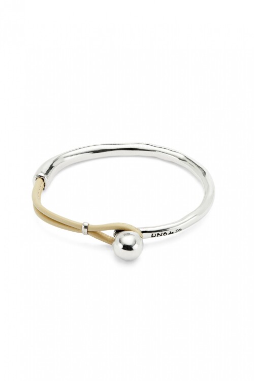 PULSERA SEMIRÍGIDA DE ALEACIÓN DE METALES BAÑADA EN ORO 18K CON CUERO MARFIL Pulsera