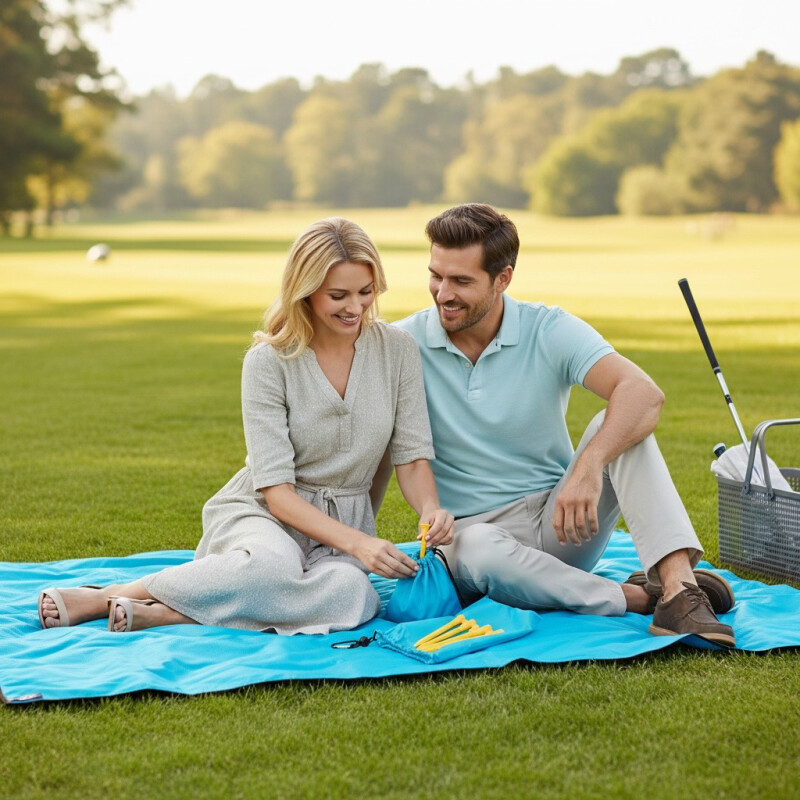 Alfombra De Playa Impermeable 2x2 Mts Con Estacas Azul