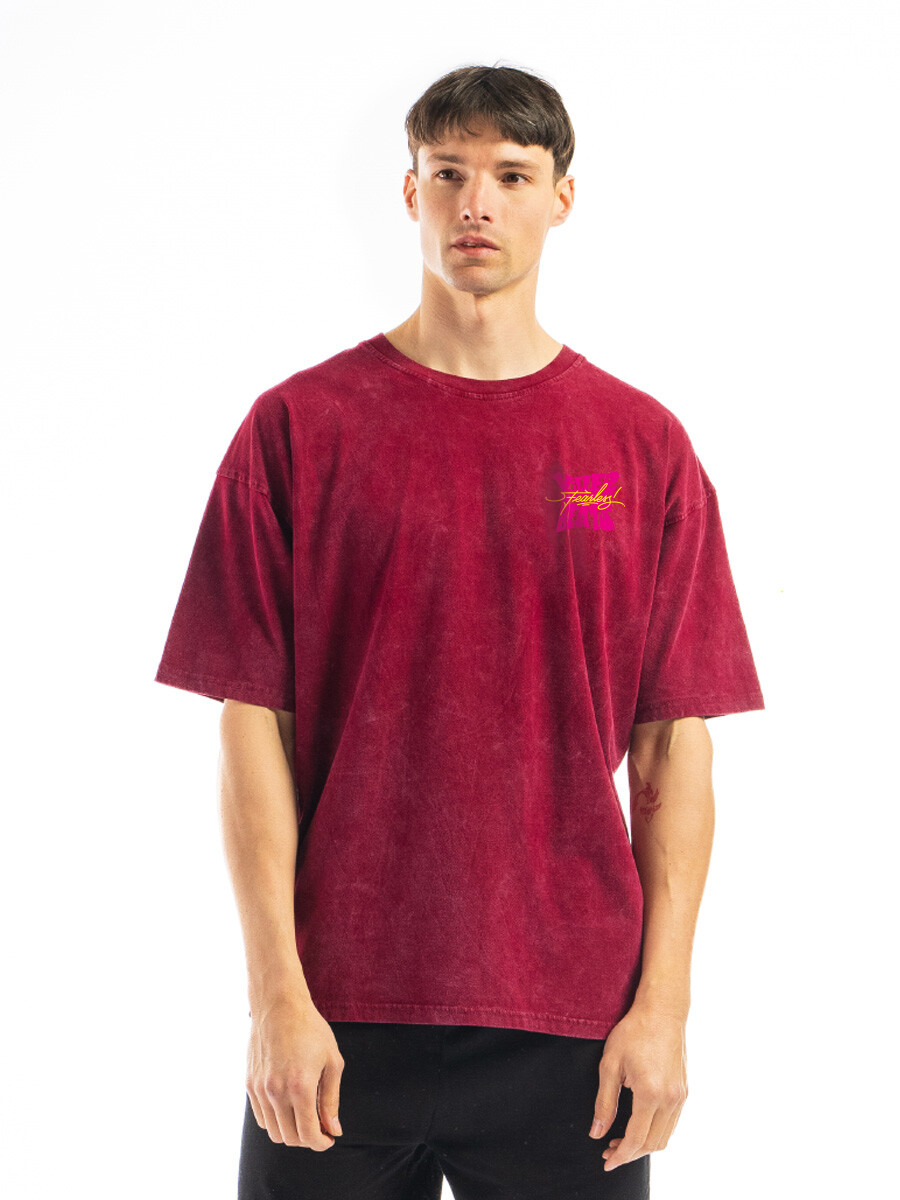 Remera Estampada Oversize - Bordo/ Fantasía 1 