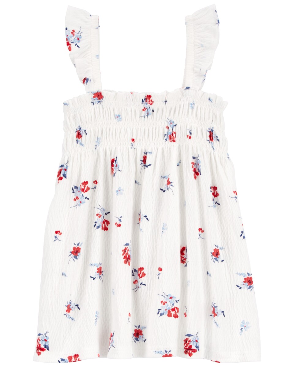 Musculosa de jersey arrugado, con canesú fruncido y diseño floral 