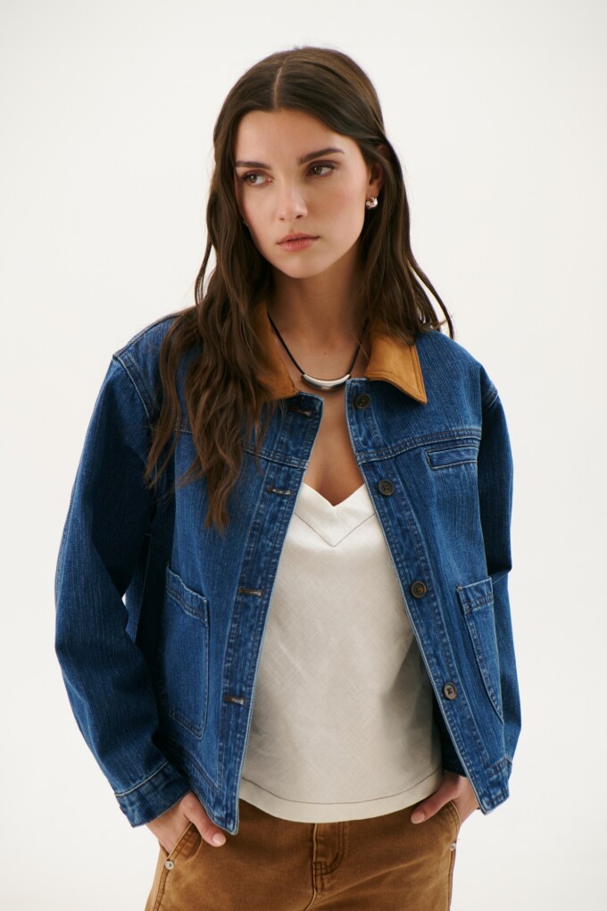 CHAQUETA JEAN CUELLO CAMEL