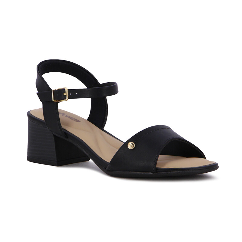 Sandalia Mujer Comfortflex Tira Ancha Y Pulsera Con Hebilla Negro