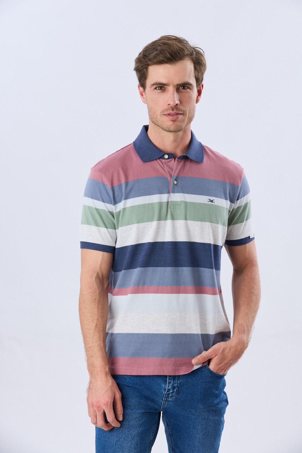 REMERA POLO JERSEY RAYADA Rosado