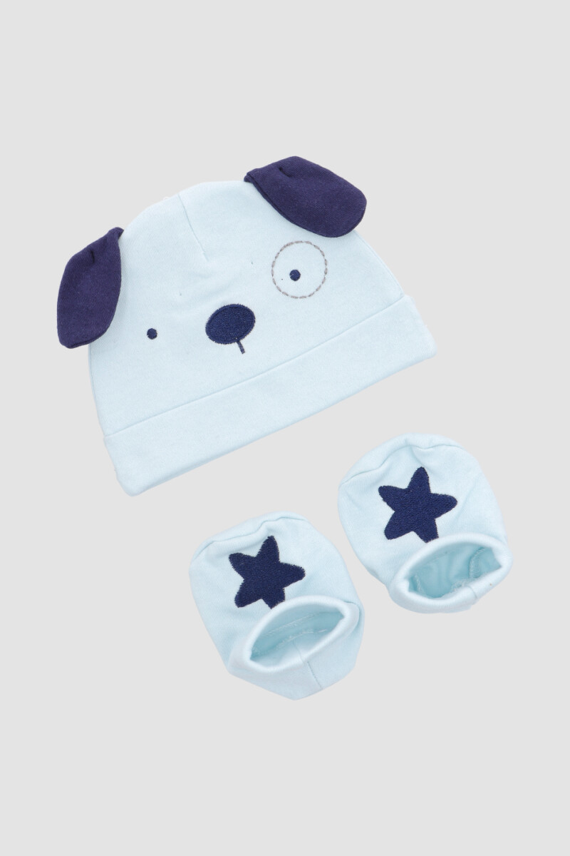 Set gorro y pantuflas bebe Azul