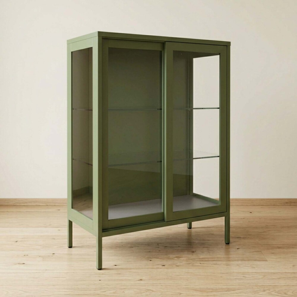 APARADOR 2P VIDRIO METAL VERDE OLIVIA