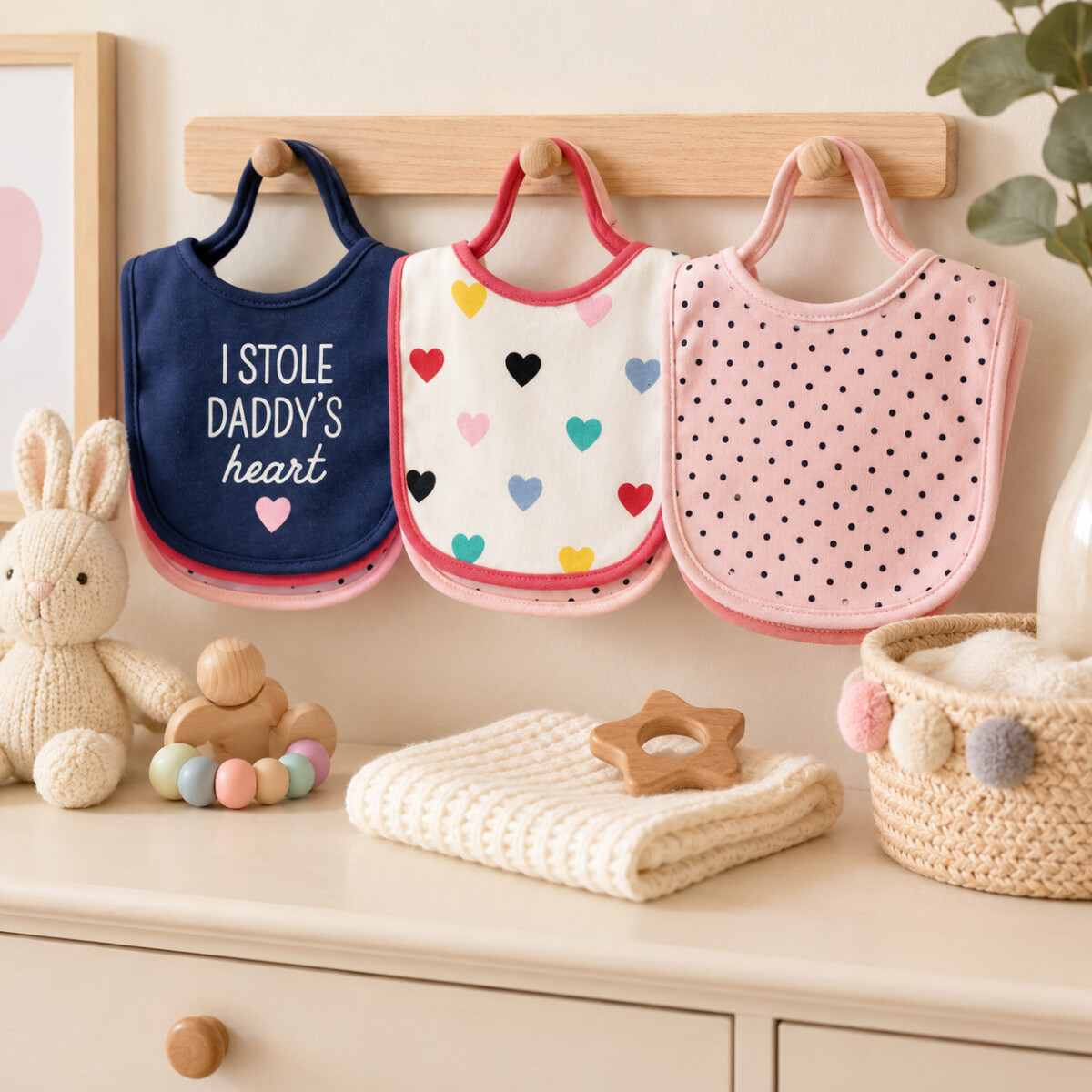 Set Baberos Para Bebé X3 Algodón Frases Surtidas Velcro - Rosa 