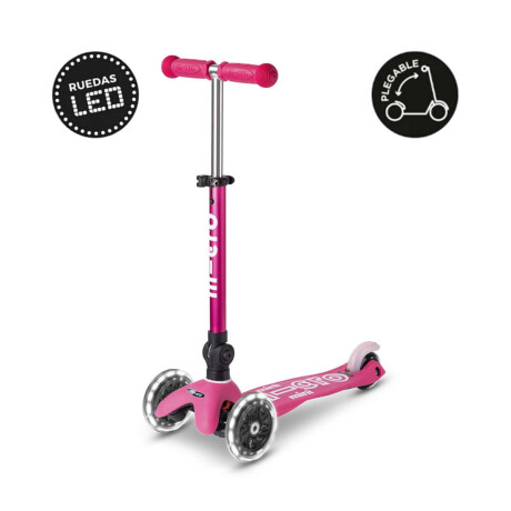 Monopatín Micro Mini Plegable Neón Led Ajustable Con 3 Ruedas Rosa