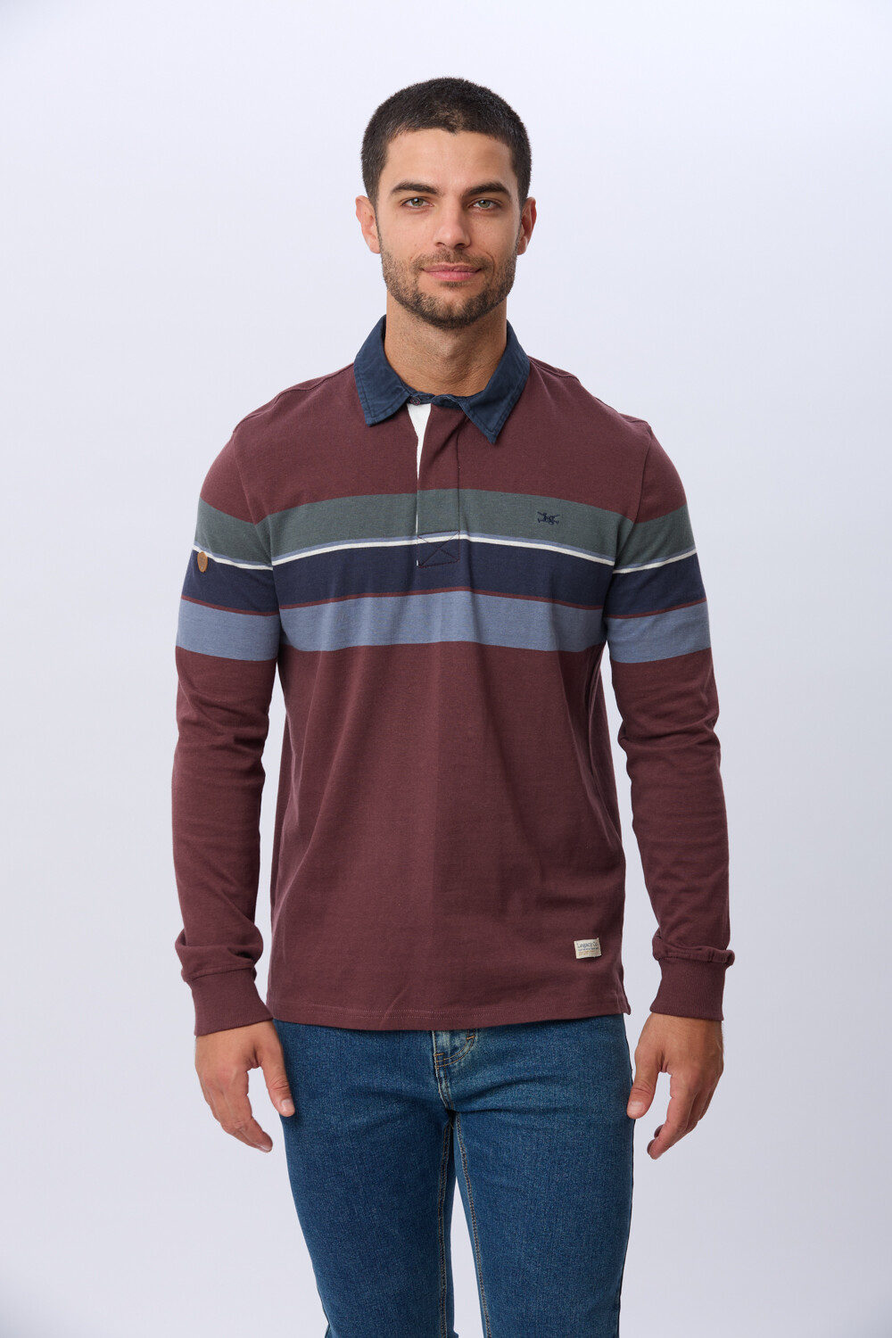 REMERA POLO RAYADA EN ALGODÓN Bordo