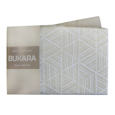 Juego Sábanas 1 Plaza y Media Bukara 100% Microfibra 239-01 GEOM BEIGE