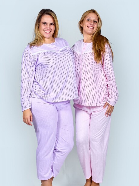 Pijama de algodón Lunares Lila