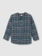 Camisa De Cuadros Cuello Mao Azul