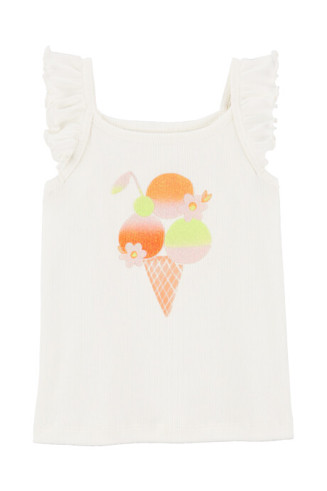 Musculosa de algodón, con mangas onduladas y estampa helado Sin color