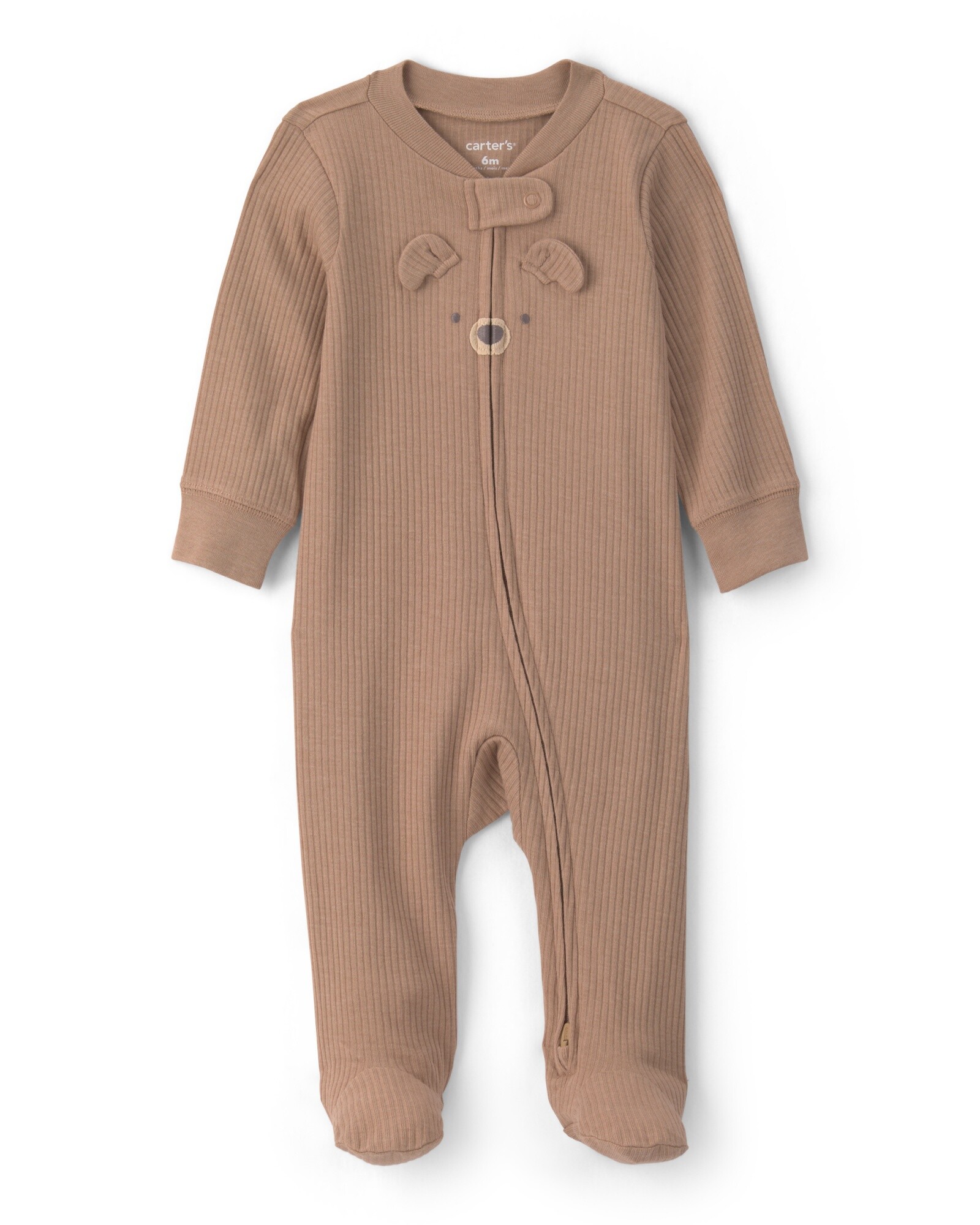 Pijama una pieza de algodón, con pie, marrón, diseño oso Sin color