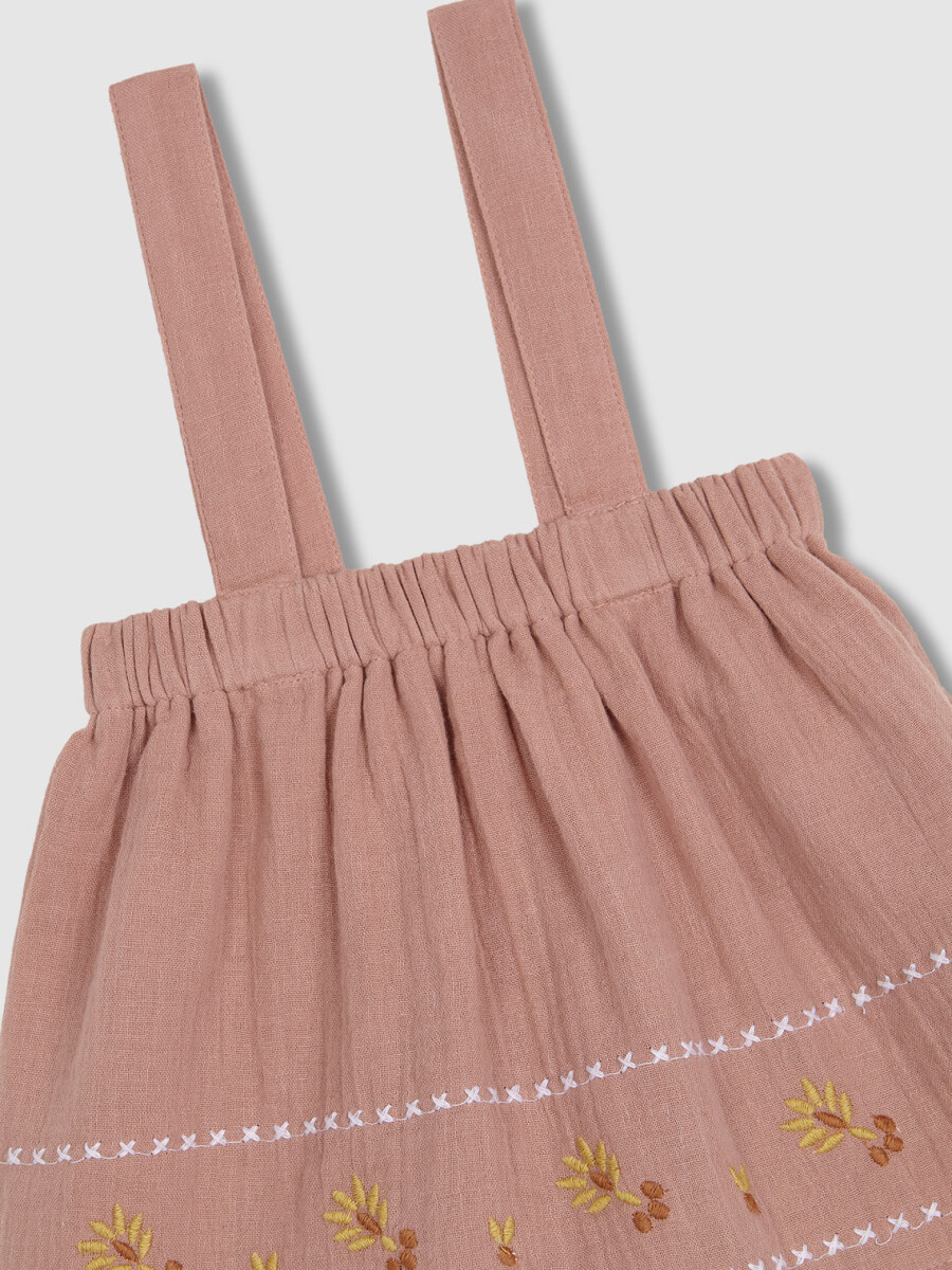 Falda De Gasa Con Bordados Nude