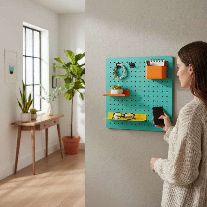 Estante plano grande para panel perforado pegboard metálico Amarillo