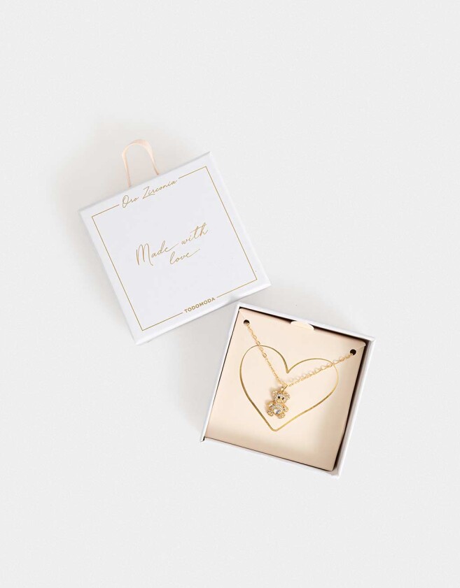 Cadena Corta con Dije Packaging especial Collar De Oso Con Strass - Dorado